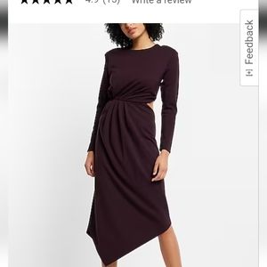 Long Sleeve Cutout Ruched Asymmetrical Hem Midi Dress